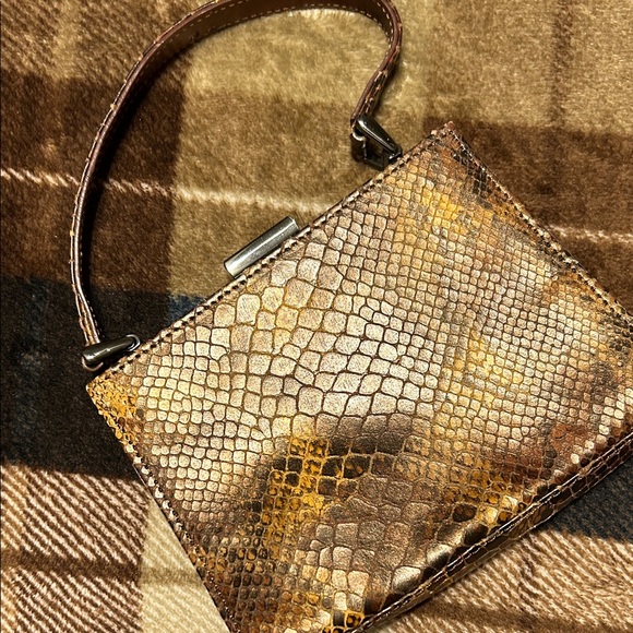 Adrienne Vittadini Gold and Brown Snakeskin Clutch - Picture 1 of 9